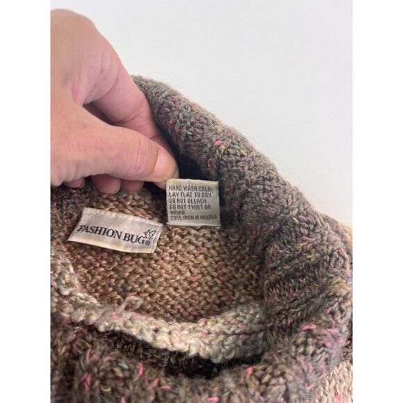 Vintage Y2K Fashion Bug Patchwork Sweater Cropped M Brown Tan Cozy Cottagecore - Picture 7 of 7